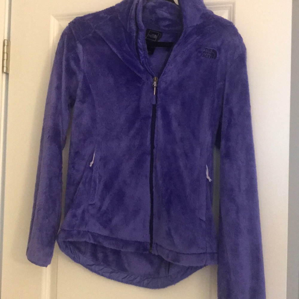 Purple fuzzy north face zip jacket